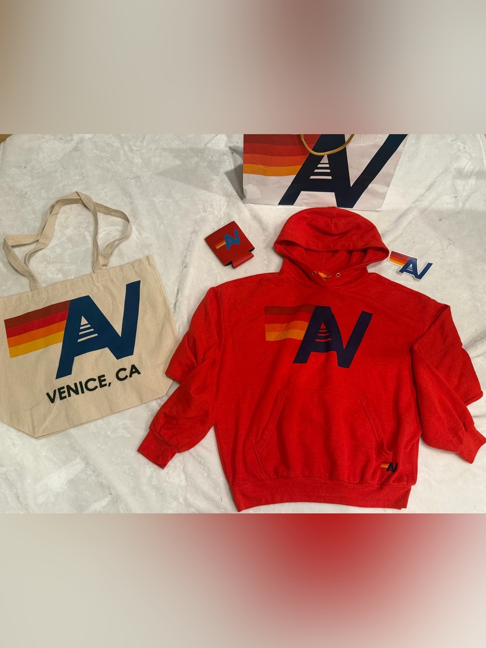 - NWT Aviator Nation Relaxed logo Pullover Hoodie Ice XS + Tote Bag